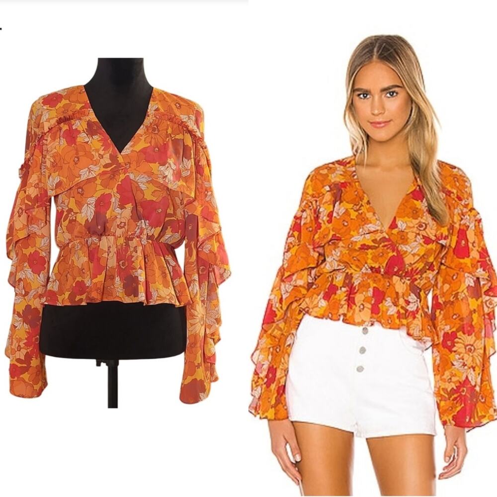 HOUSE OF HARLOW 1960 Makana Blouse in 70s Floral, Size Small